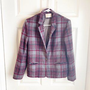 Pendleton Vintage Women's Purple/Gray One Button Plaid Blazer 100% Virgin Wool S